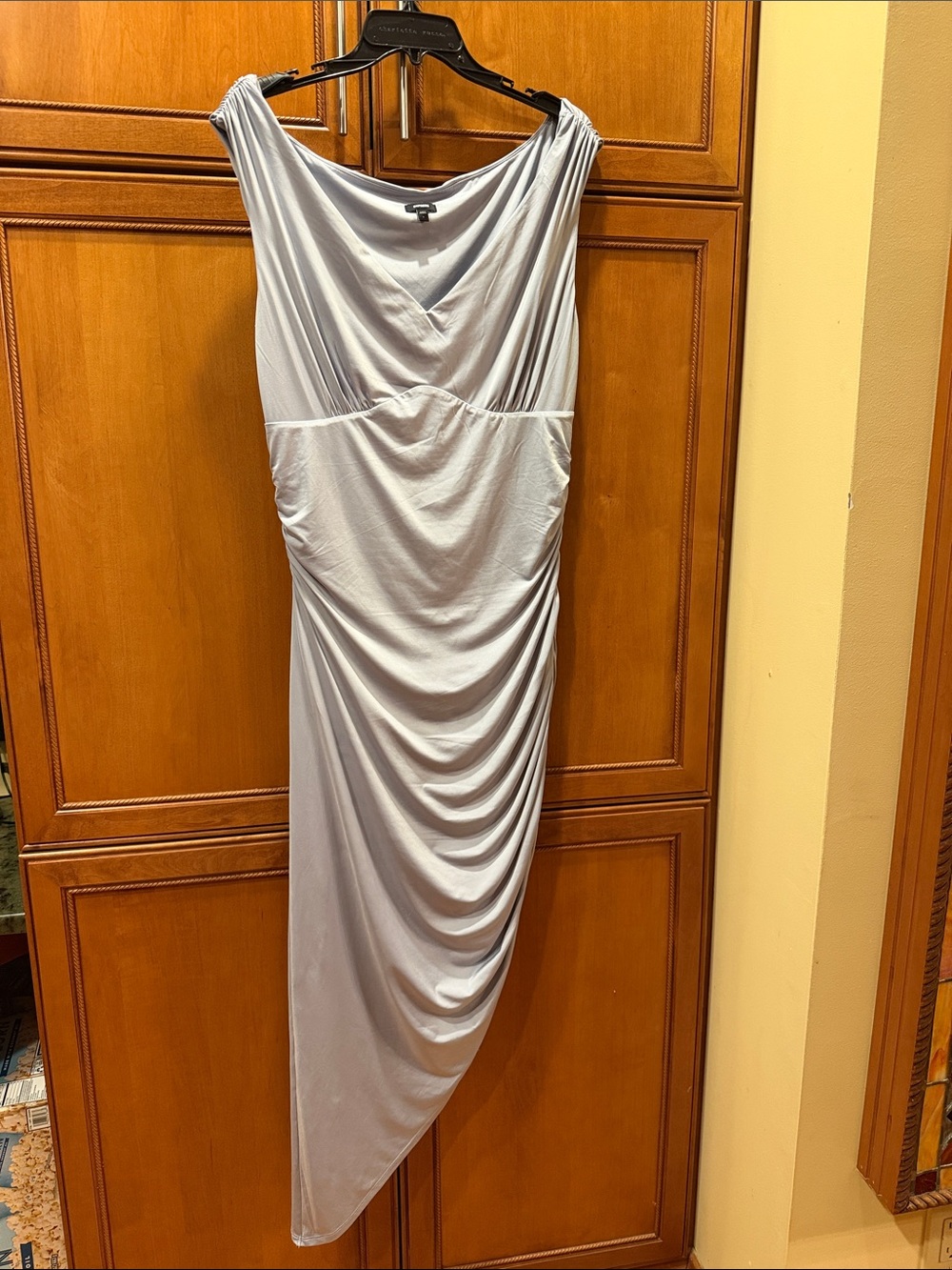 Express Silver-Asymmetric Draped V-Neck Dress
